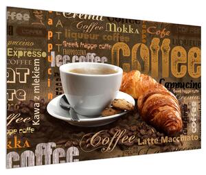 Obraz šálku kávy a croissantů (120x80 cm)