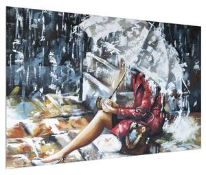 Obraz ženy pod deštníkem (120x80 cm)