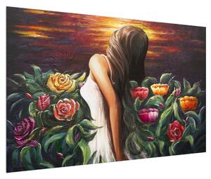 Obraz ženy a květin (120x80 cm)