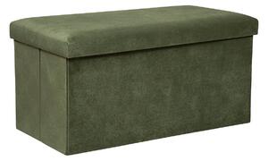 Dlouhá lavice s úložným prostorem LILOU, sametová, skládací, 76 x 38 cm, khaki
