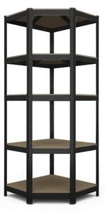Kovový rohový regál 180x90x40x70cm, lakovaný - černý, 5-policový, nosnost 750kg SMARTREGALY