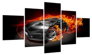 Obraz auta v ohni (125x70 cm)