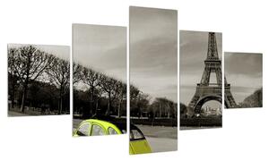 Obraz Eiffelovy věže a žlutého auta (125x70 cm)