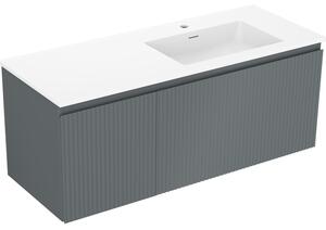 Mexen Rivel, koupelnová skříňka 120 cm s pravým umyvadlem Otis, 1S, 1D, drážkovaná, grafitová/bílá matná, 91A23-12047-3-BBFF66-W18P01