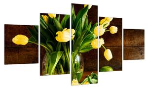 Obraz žlutých tulipánů ve váze (125x70 cm)