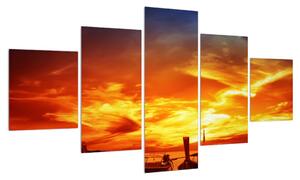 Obraz lodí při západu slunce (125x70 cm)