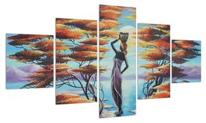 Orientální obraz ženy, stromů a slunce (125x70 cm)