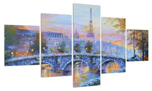 Obraz malované krajiny s Eiffelovou věží (125x70 cm)