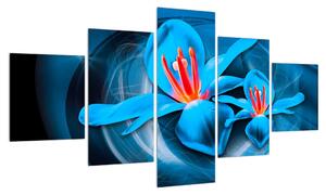 Moderní modrý obraz květů (125x70 cm)