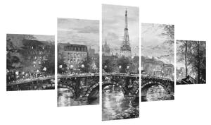 Obraz černobílé krajiny s Eiffelovou věží (125x70 cm)