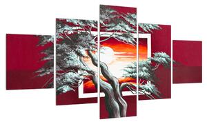 Moderní obraz stromu a východu slunce (125x70 cm)