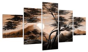 Obraz stromu, hor a slunce (125x70 cm)