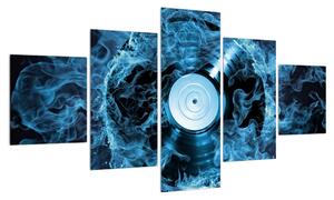 Obraz gramofonové desky v modrém ohni (125x70 cm)