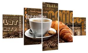 Obraz šálku kávy a croissantů (125x70 cm)