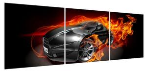Obraz auta v ohni (150x50 cm)