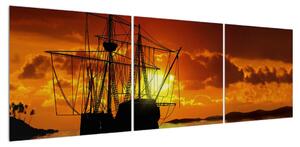 Obraz lodě při západu slunce (150x50 cm)
