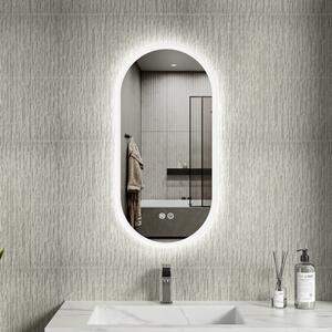 Erga Demi, oválné LED zrcadlo 40x80cm, 3 barvy světla, přední osvětlení, topná podložka proti zapaření, ERG-V01-DEMI-4080-CL
