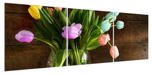 Obraz tulipánů ve váze (150x50 cm)