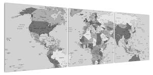 Černobílý obraz mapy světa (150x50 cm)