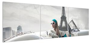 Obraz ženy a Eiffelovy věže (150x50 cm)