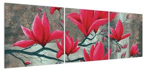 Obraz červených květů (150x50 cm)