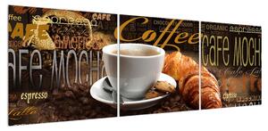 Obraz kávy a croissantů (150x50 cm)