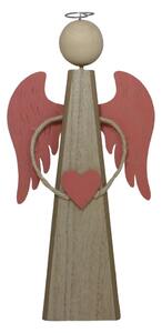 Dřevěný anděl se srdcem – růžový, 33,5 cm 2009291