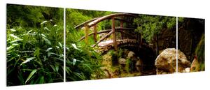 Obraz dřevěného mostu přes říčku (170x50 cm)