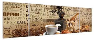 Obraz kávy, mlýnku a croissantů (170x50 cm)