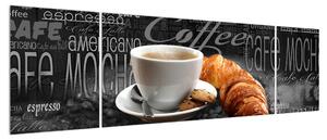 Obraz kávy a croissantů (170x50 cm)