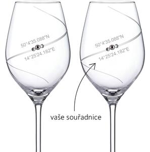 Dekorant Sklenice na víno s krystaly Swarovski Silhouette City SOUŘADNICE LÁSKY
