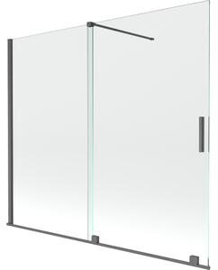 Mexen Velar, 2-křídlová posuvná vanová zástěna 180 x 150 cm, 8mm čiré sklo, grafitový matný profil, 896-180-000-01-66
