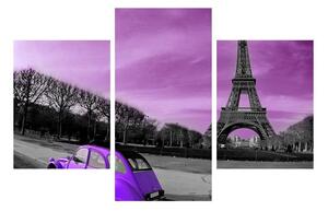 Obraz Eiffelovy věže a fialového auta (90x60 cm)