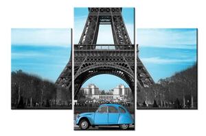 Obraz Eiffelovy věže a modrého auta (90x60 cm)