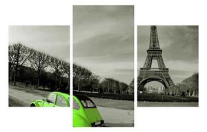 Obraz Eiffelovy věže a zeleného auta (90x60 cm)
