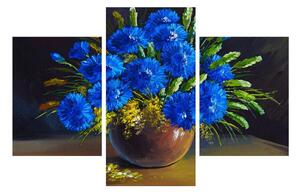 Obraz modrých květů ve váze (90x60 cm)