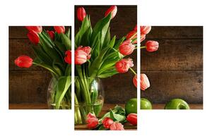 Obraz červených tulipánů ve váze (90x60 cm)