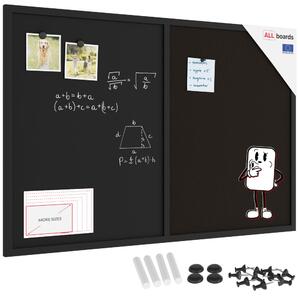 Tabule COMBI - černý korek a magnetická černá tabule 90x60cm s černým lakovaným dřevěným rámem, TMK96_0002