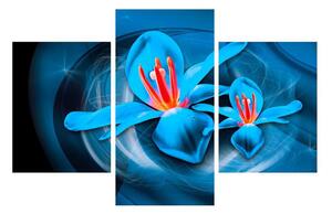 Moderní modrý obraz květů (90x60 cm)