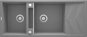 Deante Magnetic, 2-komorový granitový dřez s odkapávačem 1160x500x224 mm, šedá metalíza, DEA-ZRM_S213