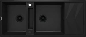 Deante Magnetic, 2-komorový granitový dřez s odkapávačem 1160x500x224 mm, černá matná, DEA-ZRM_N213