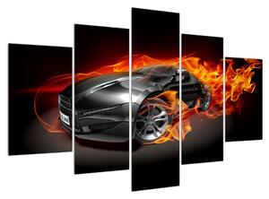Obraz auta v ohni (150x105 cm)