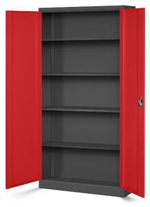 Plechová skříň JAN H, 900 x 1950 x 400 mm, antracitovo-červená