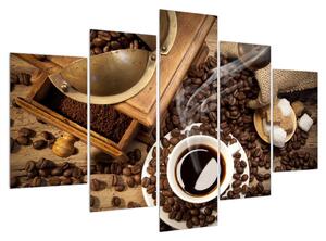 Obraz šálku kávy a kávových zrn (150x105 cm)