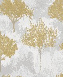 Šedo-hořčicová vliesová tapeta se stromy, 119561, Zen, Superfresco Easy