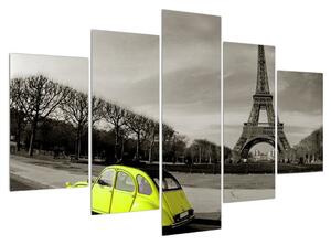 Obraz Eiffelovy věže a žlutého auta (150x105 cm)