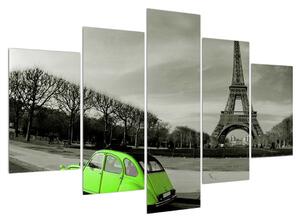 Obraz Eiffelovy věže a zeleného auta (150x105 cm)