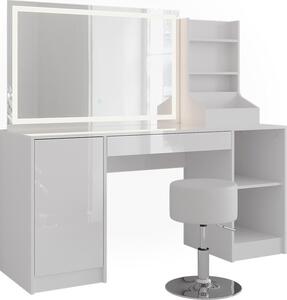 Toaletní stolek Vicco Sherry Bílá/Bílá vysoký lesk 158.2 cm se zrcadlem LED a stoličkou, Model 57651