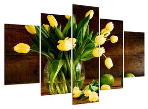 Obraz žlutých tulipánů ve váze (150x105 cm)