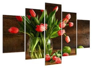 Obraz červených tulipánů ve váze (150x105 cm)